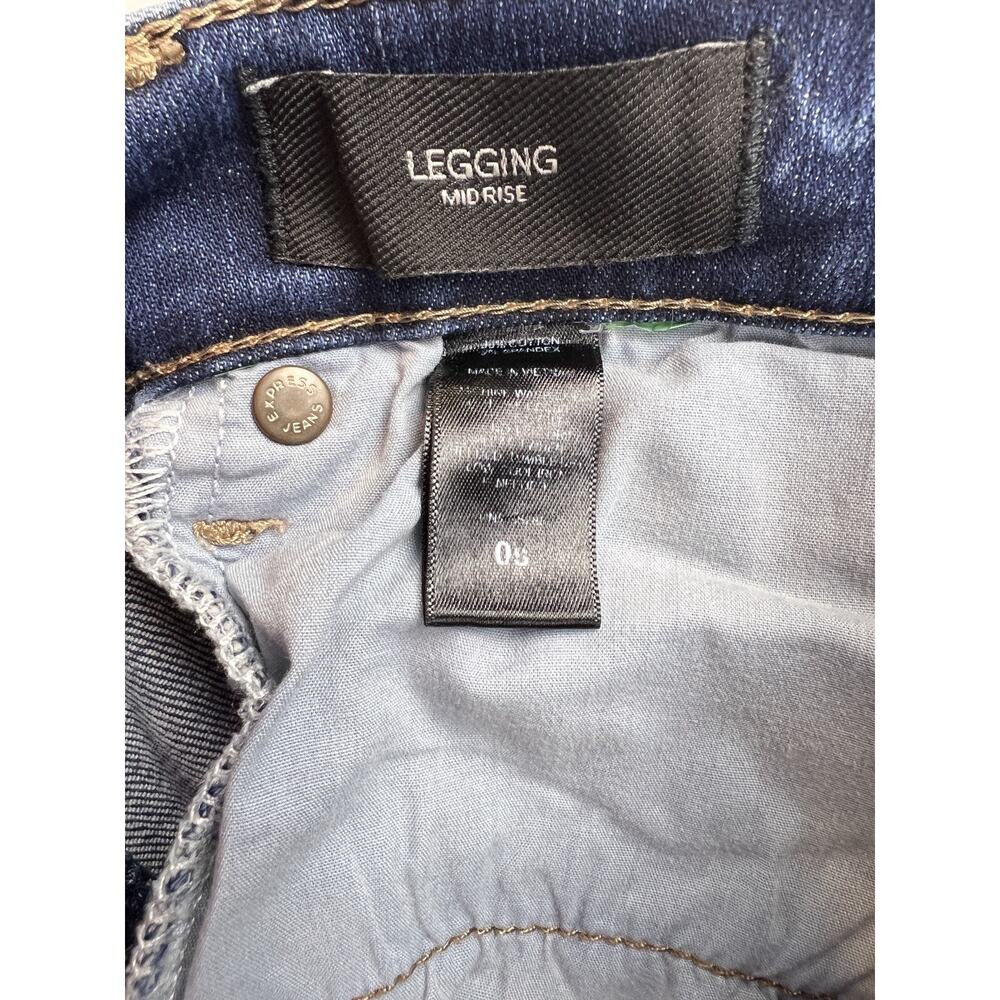 Express Jeans Mid Rise Ripped Distressed Denim Dark Blue Wash Leggings Womens 0 - Picture 2 of 7